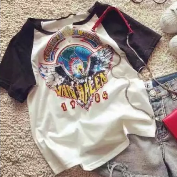 SOLD OUT Van Halen Tour of the World Split Neck Ringer Tee - Picture 4 of 4